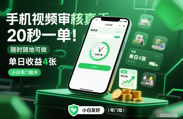手机视频审核真香！20秒一单，随时随地可做，单日收益4张，小白零门槛冲