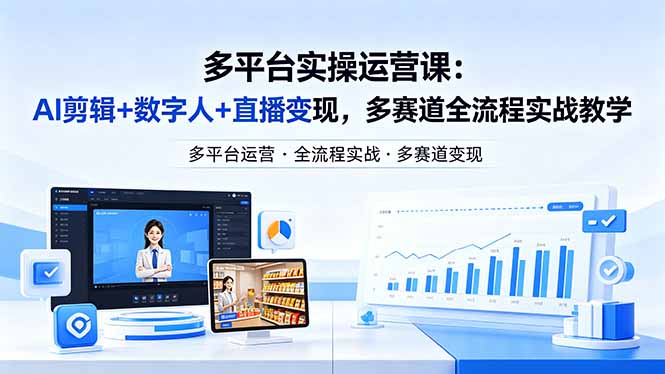 （18257期）某团队多平台实操运营课-更新26年4月29：AI剪辑+数字人+直播变现，多赛道全流程实战教学