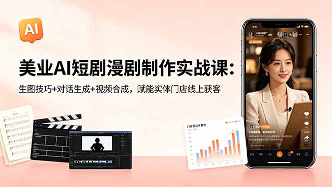 （18536期）美业AI短剧漫剧制作实战课：生图技巧+对话生成+视频合成，赋能实体门店线上获客
