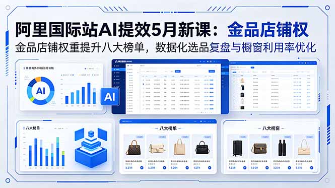 （18556期）阿里国际站AI提效5月新课：金品店铺权重提升八大榜单，数据化选品复盘与橱窗利用率优化