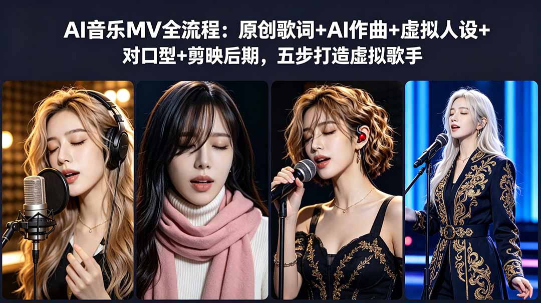 （18710期）AI音乐MV全流程：原创歌词+AI作曲+虚拟人设+对口型+剪映后期，五步打造虚拟歌手