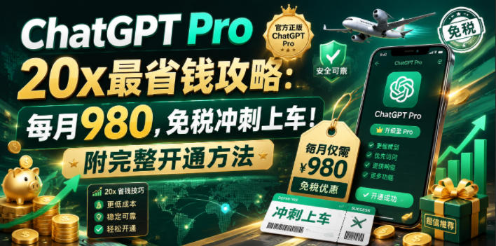 （18790期）ChatGPT Pro 20x 最省钱攻略：每月980，免税冲刺上车！附完整开通方法