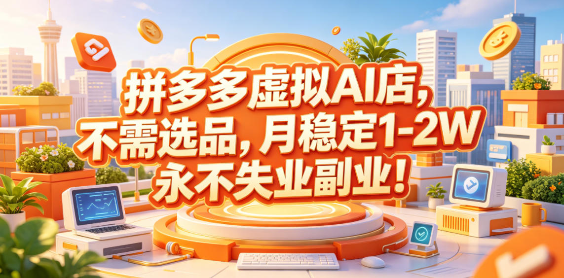 拼多多虚拟AI店，不需选品，月稳定1-2W，永不失业副业！