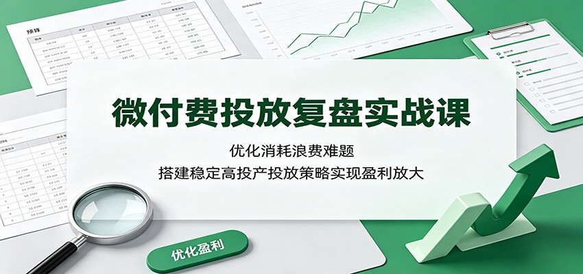 微付费投放复盘实战课：优化消耗浪费难题，搭建稳定高投产投放策略实现盈利放大