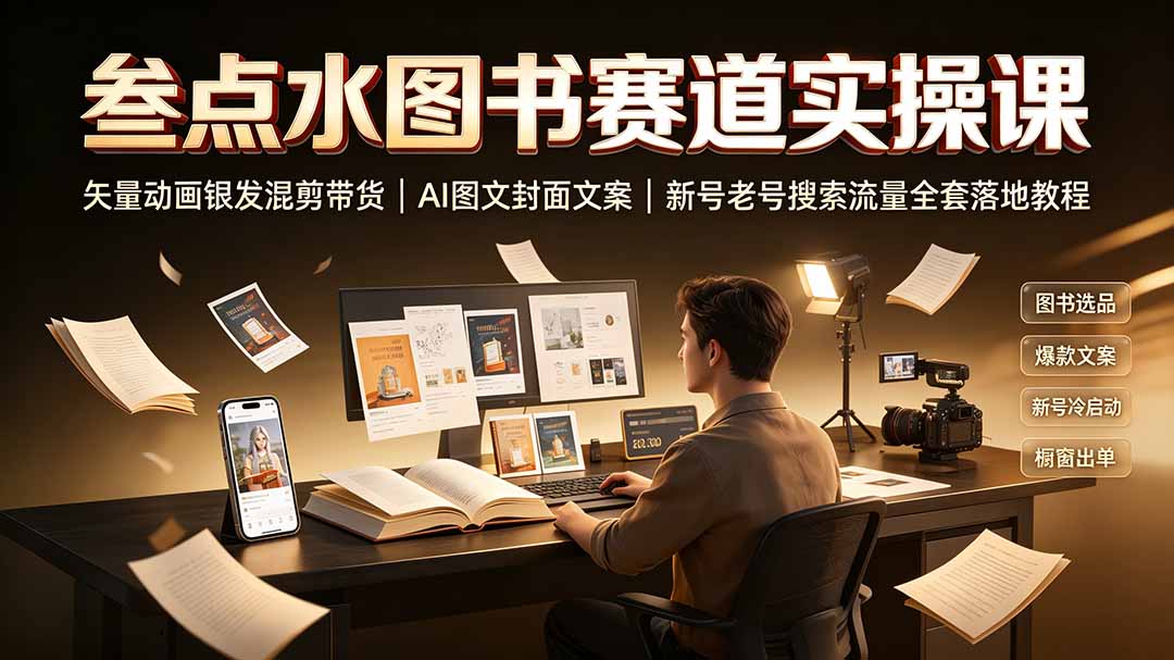 （19613期）叁点水图书赛道实操课｜矢量动画银发混剪带货，AI图文封面文案，新号老号搜索流量全套落地教程