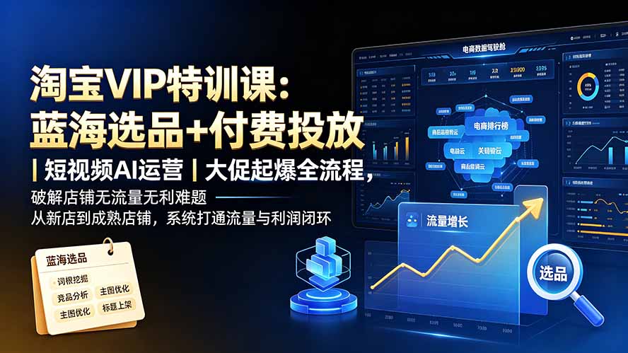 （19607期）淘宝VIP特训课-更新：蓝海选品+付费投放｜短视频AI运营｜大促起爆全流程，破解店铺无流量无利润难题