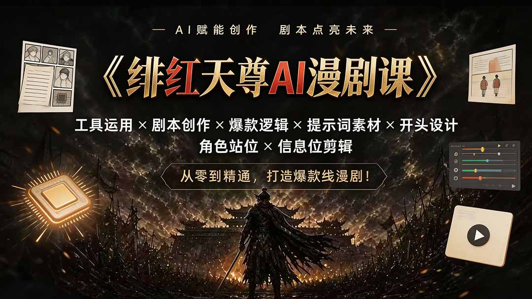 （19597期）绯红天尊AI漫剧课｜工具运用×剧本创作×爆款逻辑×提示词素材×开头设计×角色站位×信息位剪辑