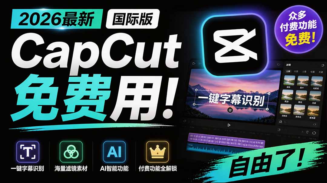（19621期）2026最新国际版剪映！CapCut 众多付费功能免费用，一键字幕识别 / 滤镜素材 / AI智能功能自由了 CapCut