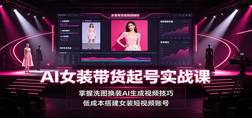 AI女装带货起号实战课：掌握洗图换装AI生成视频技巧，低成本搭建女装短视频账号