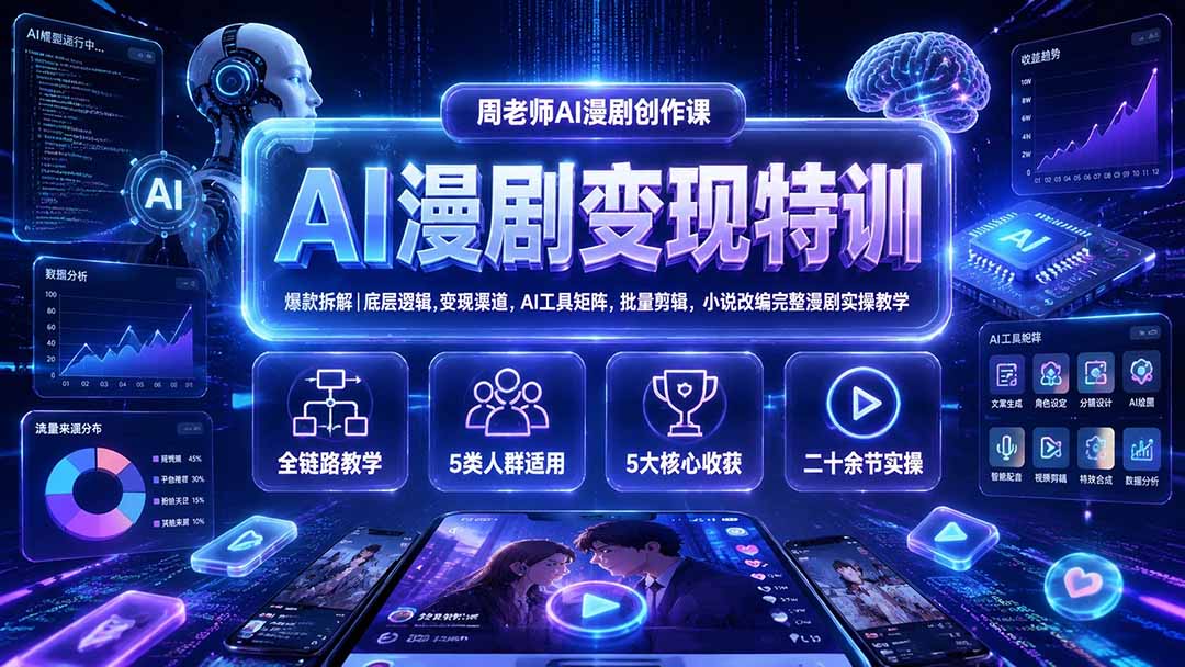 （19633期）AI漫剧变现特训★爆款拆解｜底层逻辑，变现渠道，AI工具矩阵，批量剪辑，小说改编完整漫剧实操教学